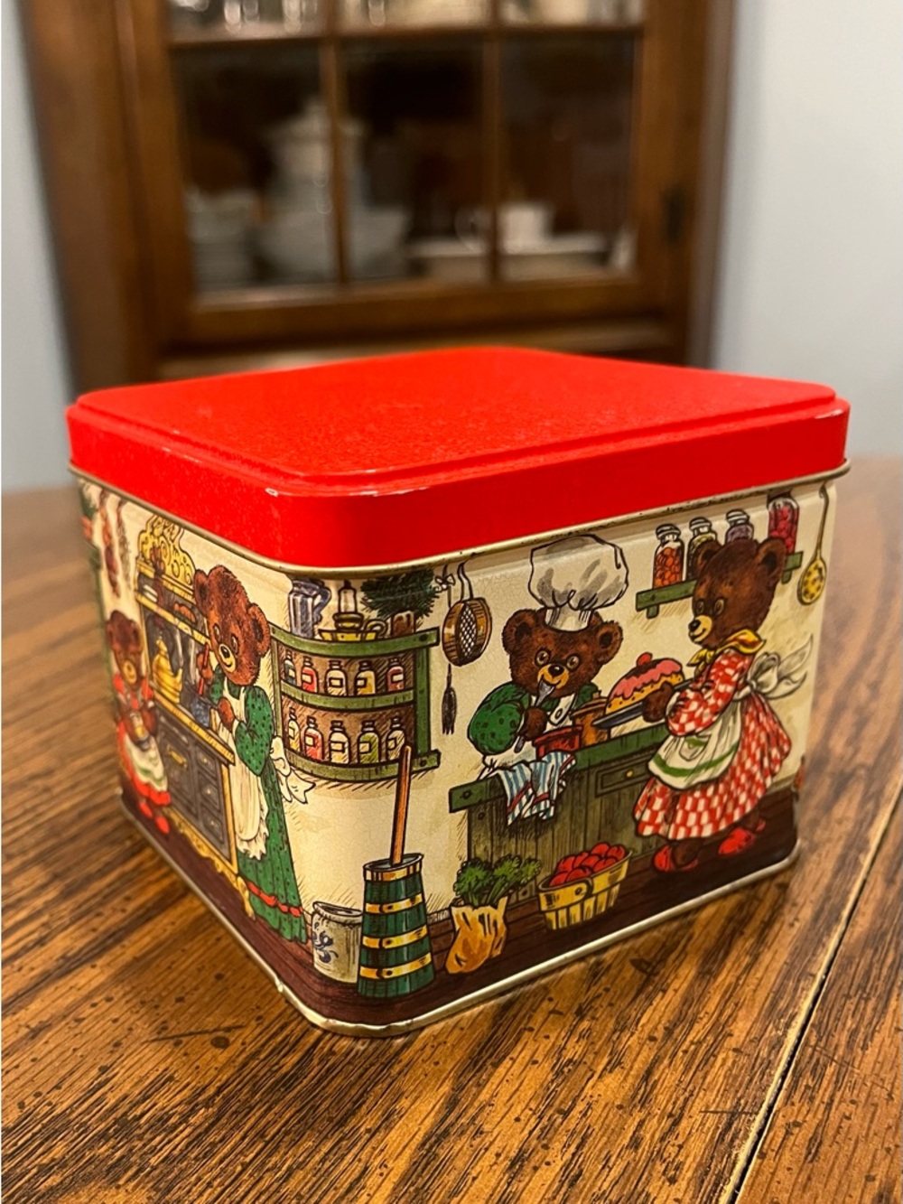Vintage Bear Kitchen Decorative Tin - Red Lid